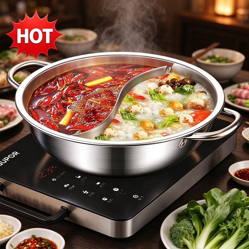 Home Cooking Gas - Edelstahl 28cm Geteilter Hot Pot, Doppelte